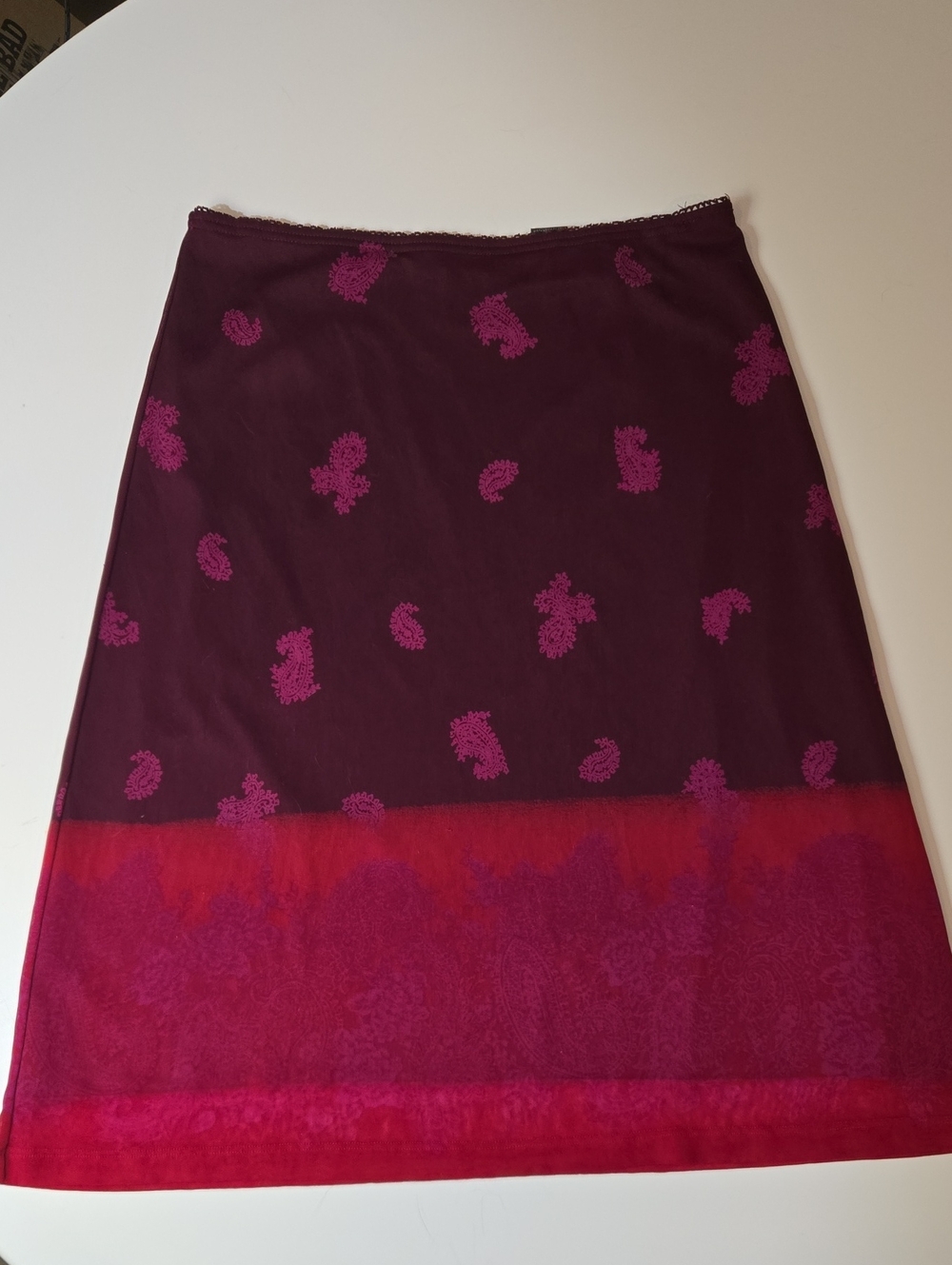 Vintage Y2K Express Burgundy and Magenta Paisley Stretch Skirt